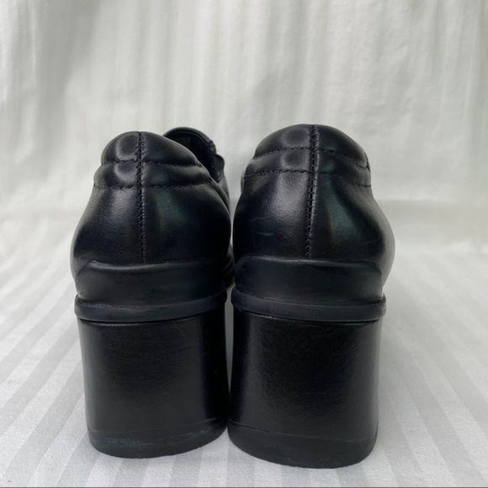 Ecco Black Leather Slip On Heeled Square Toe Shoes Y2K 6.5 or 7 - Picture 5 of 9